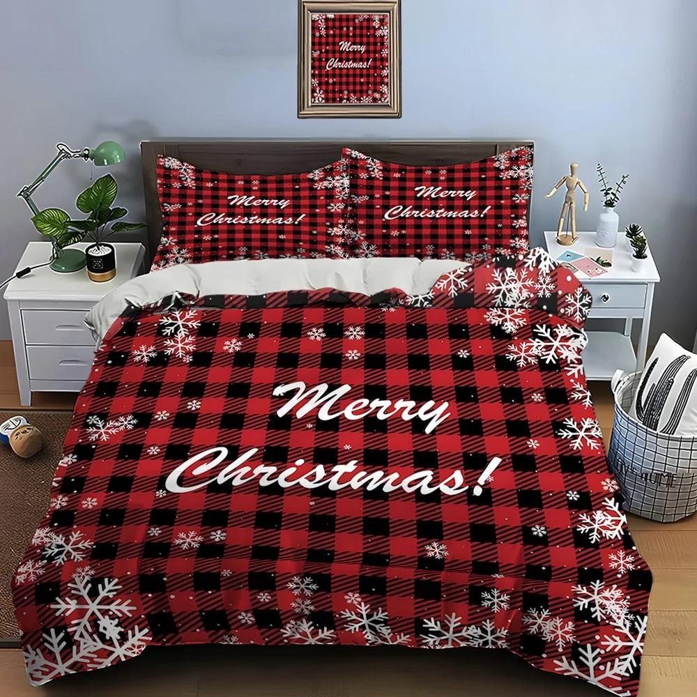 Christmas Print Bedding Set Duvet Cover 1 Duvet Cover 1/2 Pillowcases Adult and Kids Bedding Set Luxury Holiday Christmas Gifts