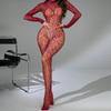 Mature European and American Women's Long Sleeved Transparent Hollow Jacquard Sexy Erotic Seductive Jumpsuit
