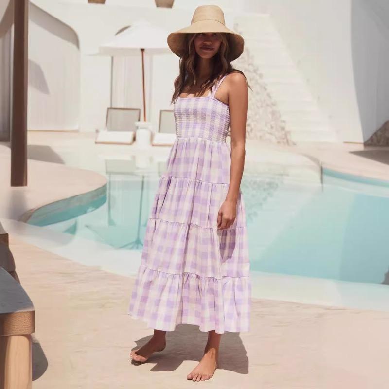 Women's Suspender Backless Striped Dress