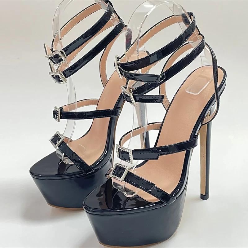 Women Shoes Runway Style Sexy Super High Heels Platform Sandals for Women Fashion Open Toe Buckle Stiletto Wedding Stripper Shoe