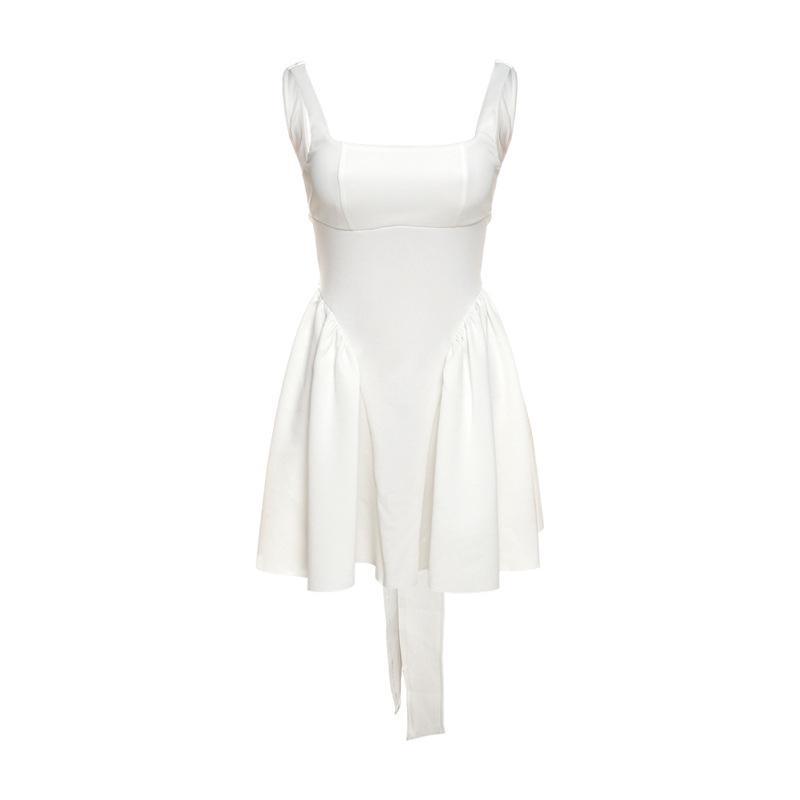 NEW Hot Fashion Sexy Backless Halter Strap Bow Sleeveless White A-line Dresses Mini Dress for Women Summer