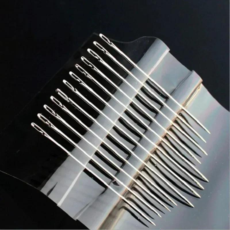 12/6pcs Blind Sewing Needles for Elderly Stainless Steel Big Hole Self Threading Needles DIY Beading Household Sewing Tools
