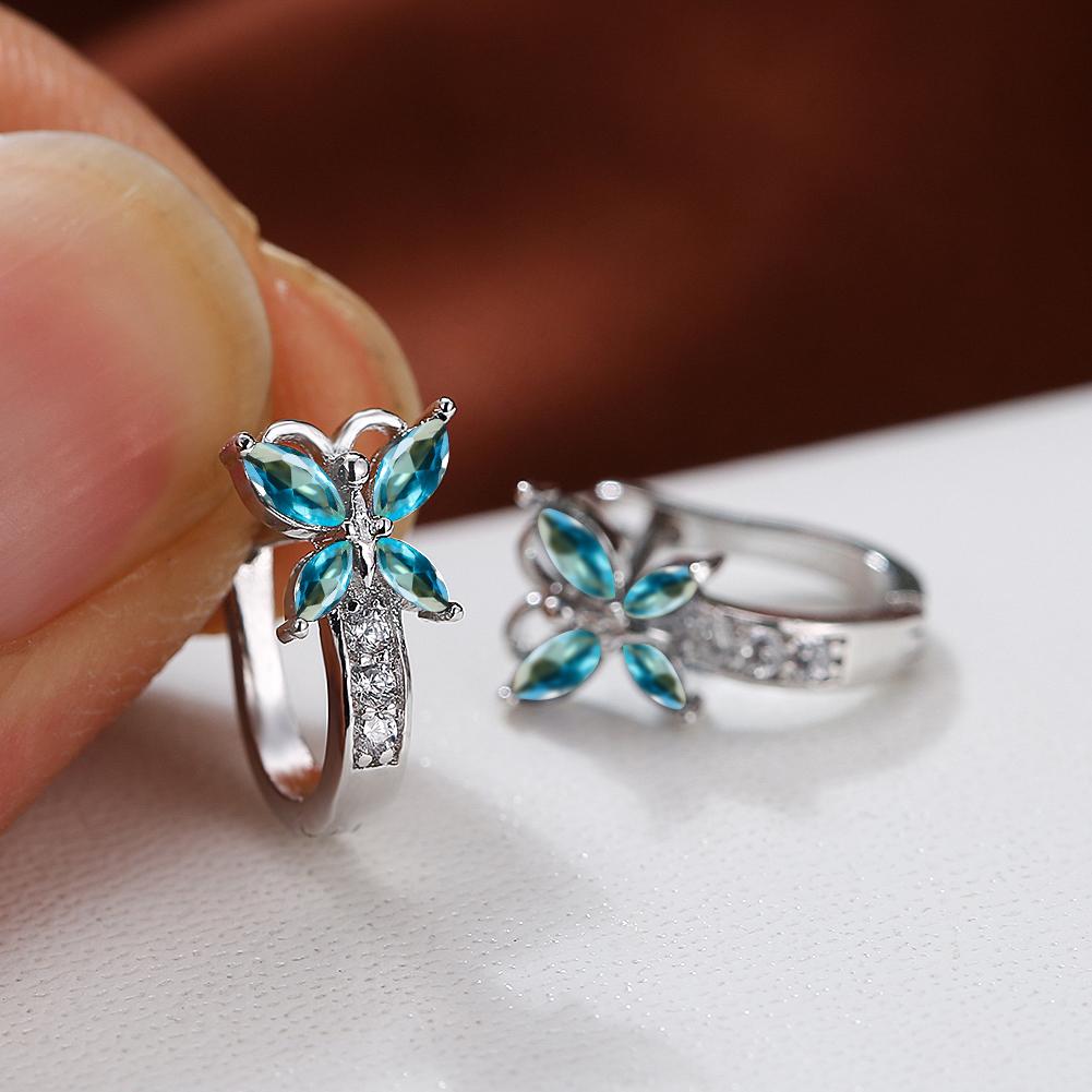 1 пара милых серег-капель серебряного цвета в форме бабочки, серьги-подвески огранки «маркиз», синие, белые, красные, зеленые, с камнями, висячие серьги, ювелирные изделия для свадебной вечеринки