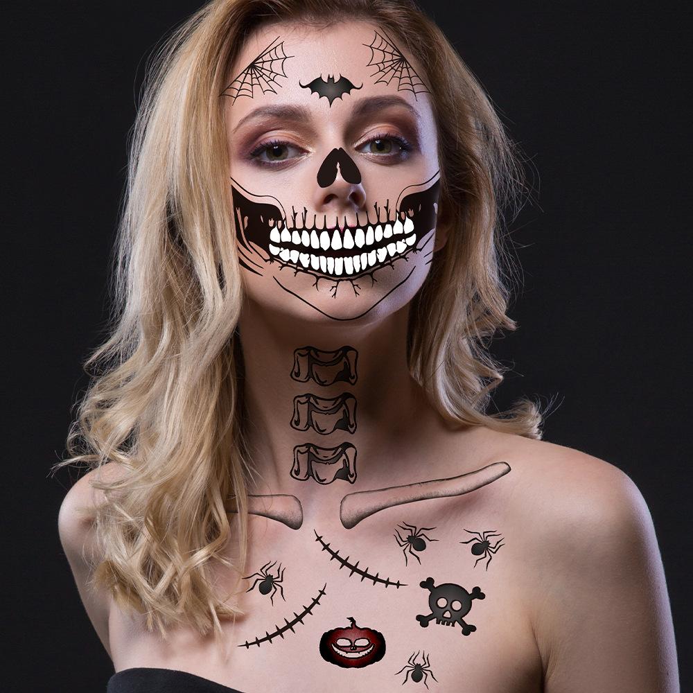 Halloween Funny Skull Tattoo Stickers, Masquerade Scar Horror Waterproof Face Stickers