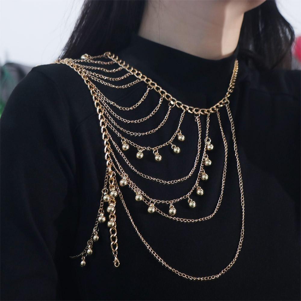 Gold Necklace Shoulder Chain Metal Body Chain Creative Tassels Costume Armband Party Decoration