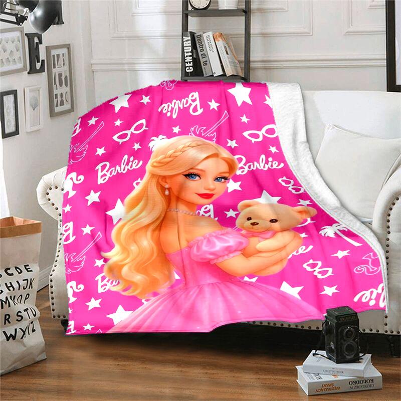 1 шт. Розовое платье принцессы Барби, Плед с мультяшным мишкой Тедди, Портативное одеяло для путешествий и кемпинга, Уютный плед для всех сезонов, Идеальный подарок