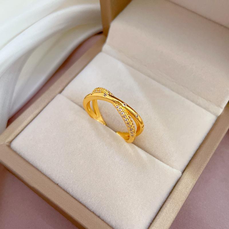 Real Gold Electroplated Open Ring, Women'S Fashion Personalized Ring, Index Finger Ring, The Same Simple And Cold Style