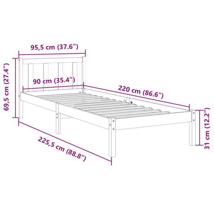 VidaXL Cadre de lit extra long sans matelas 90x220 cm bois massif pin, lit, meuble de chambre à coucher, lit en bois, lit 852444