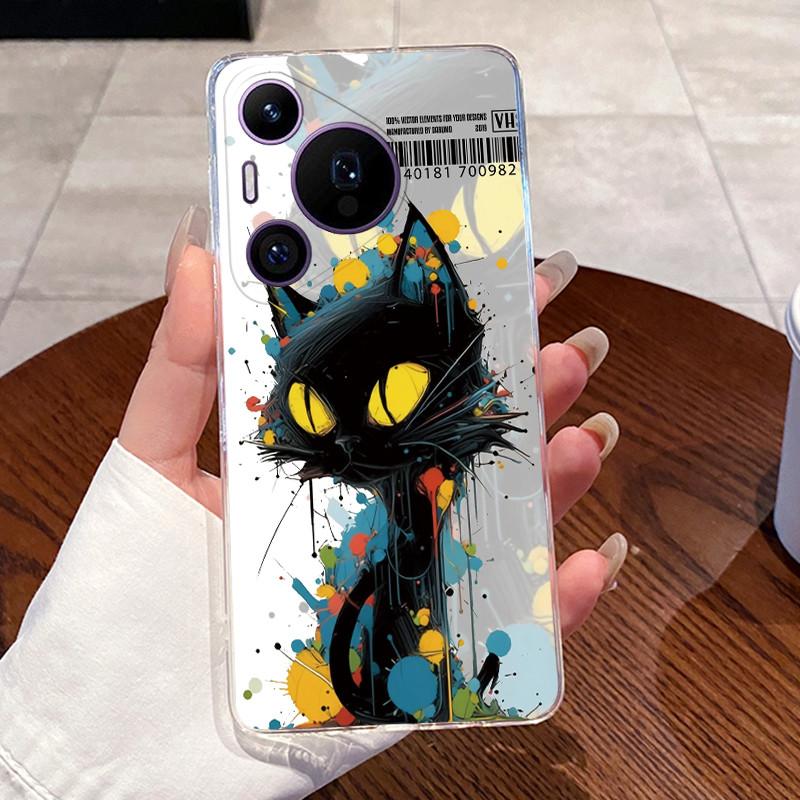 Casing For Huawei Pura 70/70 Pro Plus/70 Pro+ Phone Case Transparent Silicone Aesthetic Cute Cat Cartoon Cover For Pura70 Bumper