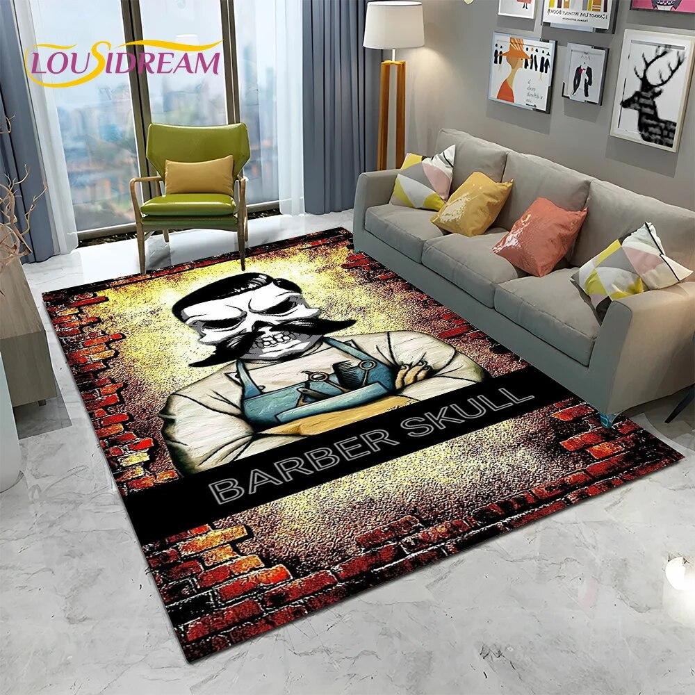 Вывеска для парикмахерской, 3D череп, винтажный HD ковер, ковер для дома, гостиной, спальни, дивана, коврик для двери, декор, детский коврик, нескользящий напольный коврик