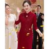 Paster Mother's Red Embroidered Cheongsam Wedding Dress