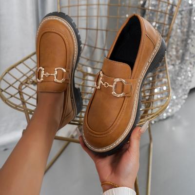 Женская обувь Лоферы Женские туфли на высоком каблуке Большие размеры Повседневные туфли-лодочки Женские туфли с круглым носком и средним каблуком с металлическими украшениями Туфли без застежек Женские