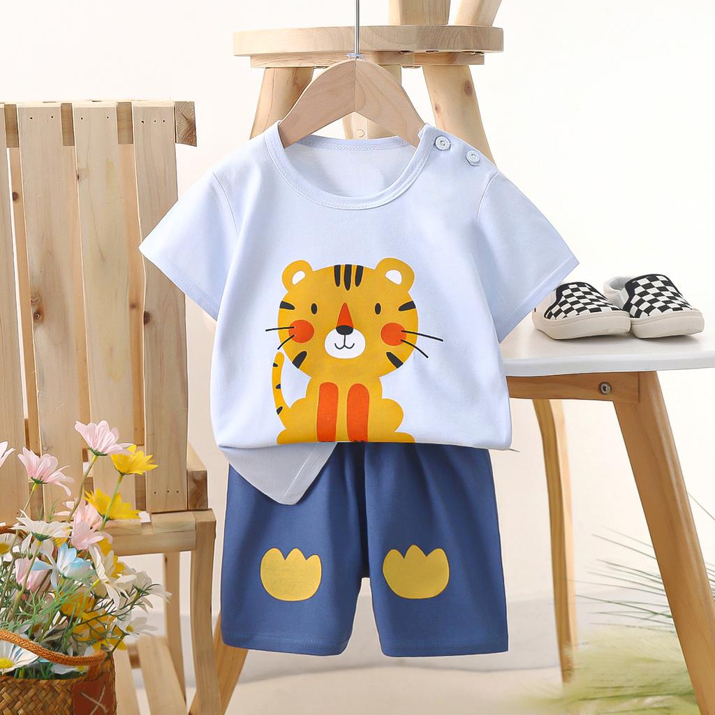 Children's Casual Short-sleeved Summer Cotton T-shirt Set for Boys and Girls
