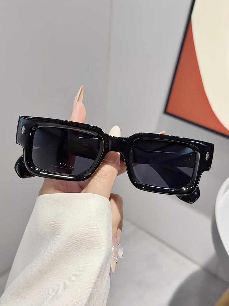 1Pc Fashionableable Rectangular Compact Glass Frame Glasses with Rice Nail Decoration Unisex Perfect for Daily Work Clothing Party