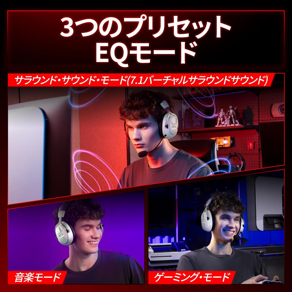 OXS Storm G2 Wireless Gaming Virtual Surround 3 EQ Low 50mm 40H RGB Bluetooth Compatible with and White Headset, 7.1 Sound, Modes, 2.4G Latency,