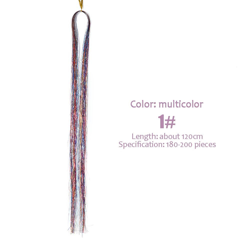 WTB Synthesis Neon Rainbow Sparkle Shiny Hair Tinsel Rainbow Silk Hair Extensions Dazzles Women Hippie for Braiding Headdress