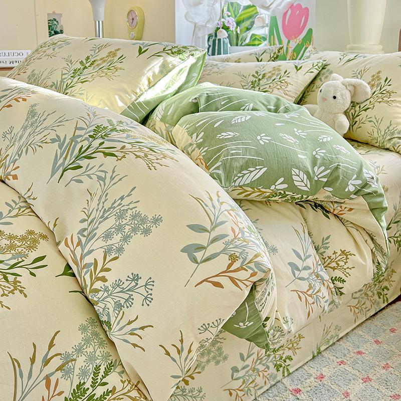 Утолщенный комплект из чистого хлопка, четыре предмета, маленький свежий хлопок, приятный к коже, простыни для сна нагишом, пододеяльник, постельное белье