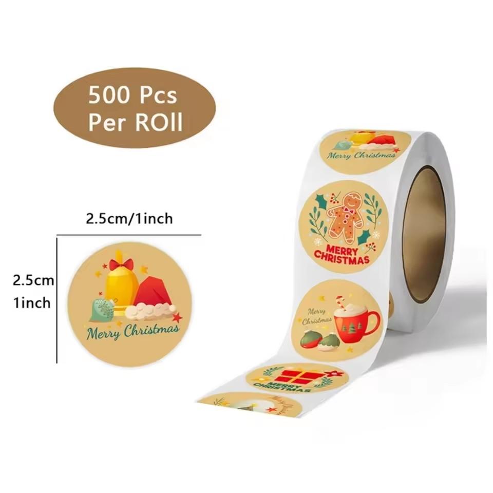 Круглые рождественские наклейки Наклейки на рождественскую тематику Для пакетов с печеньем Принадлежности для вечеринок Пакеты для конфет