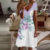Summer Fashion Women's V Neck Short Sleeve Flower Printed Dress Sex Short Skirt Dresses