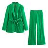 Red Pink White Black Green Office Lady White Blazer Suits Women Long Sleeve V Neck Sashes Blazer High Waist Wide Leg Long Pants Fashion