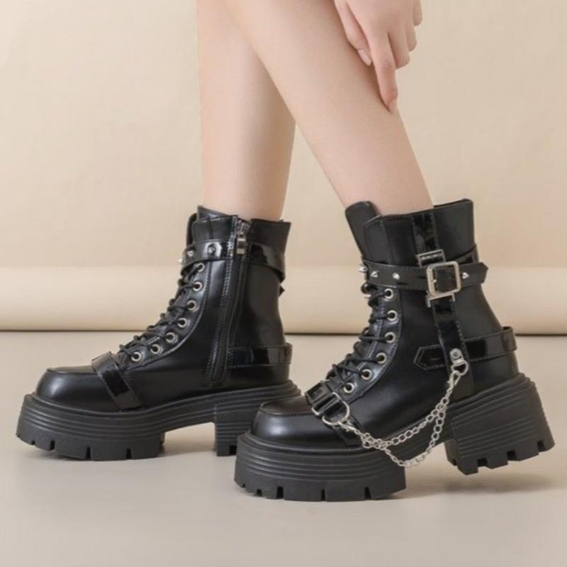 2025 Тренд Женские Ботильоны на Платформе Плоские Ботинки Для Зимы Повседневная Кожаная Обувь Новые Кроссовки Роскошные Ботинки-Гладиаторы Мотоциклетные Ботинки Женские