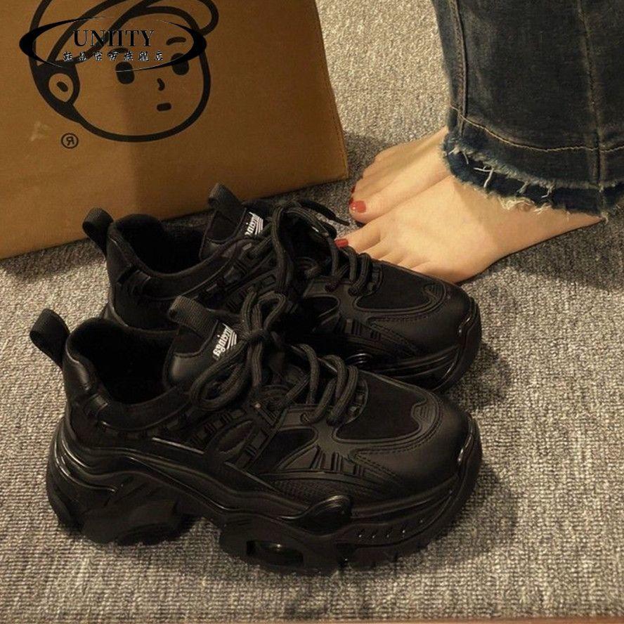 Black Dad Shoes Women's Spring Platform Heightening Sneakers all-Darth Vader Casual Pure Black Knight Small Black Shoes