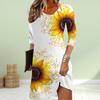 Women Casual Dress Autumn Sunflower Beautiful Print Dresses For Women O-neck Short Sleeve Dress Plus Size
