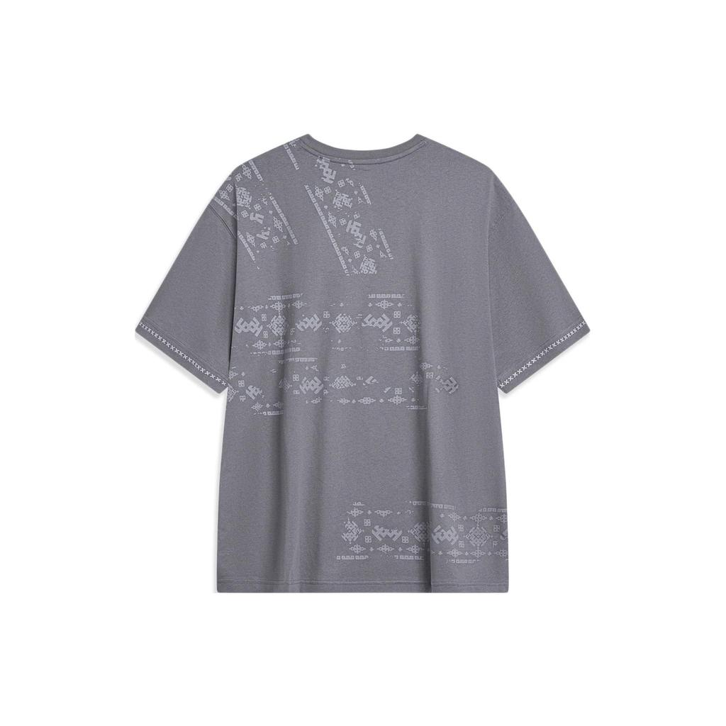 Li-Ning Loose Short Sleeve T-Shirt With Pattern Print Unisex Tops Smoke-Gray AHST443-2