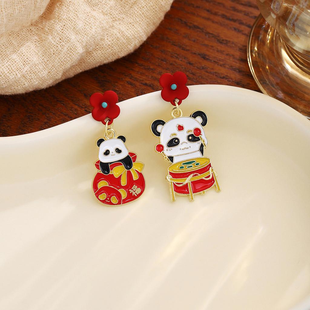 Новогодний Китайский Узел Фонарик Милые Серьги с Пандой, Китайский Стиль Gong Xi Fa Cai Счастливый Мешочек Жемчужные Серьги Женские