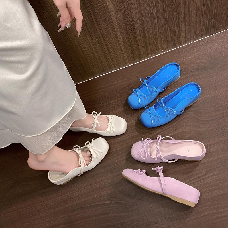 inner height increase bow bag head half drag sandals women's outer wear 2025 new spring and summer temperament evening breeze Mary Jane single shoes