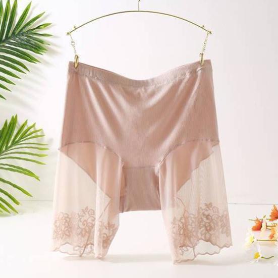 Women Safety Pants High Elasticity Solid Color Seamless Lace Patchwork Anti-exposure High Waist Tummy Control Quick Dry Mini