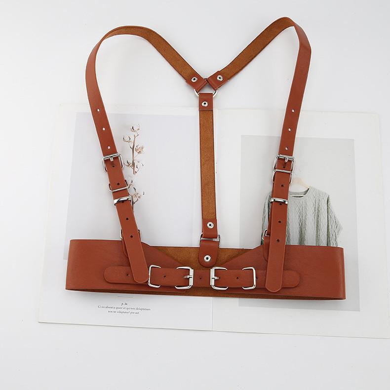 Functional Punk Leather Waist Belt With Buckle Closure Suitable For Dresses And Jk Shirts