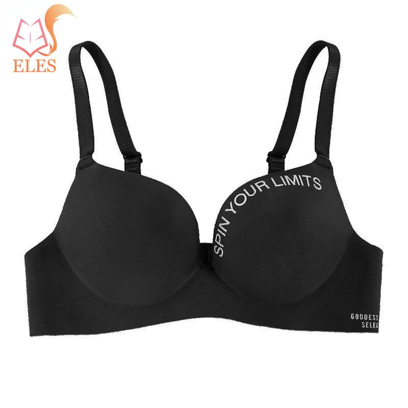 Женский бесшовный бюстгальтер с буквенным принтом без стального кольца, мягкий бюстгальтер из ледяного шелка, сексуальный бюстгальтер пуш-ап со сборками