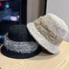 Long Haired Plush Patchwork Fisherman's Hat Women's Foldable Outdoor Windproof and Cold Proof Basin Hat Multi Functional Small Face