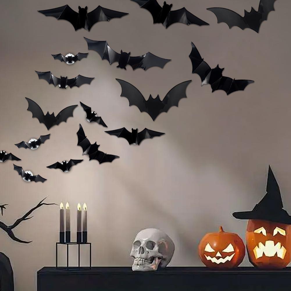 60 PCs Halloween Bats Wall Decor Battery Powered Bats Decorations Wall Stickers for Halloween Party Bedroom Window Decorations