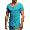 Мужская летняя футболка сплошной цвет средней длины в стиле пэчворк с V-образным вырезом и загнутыми краями с короткими рукавами Мягкий дышащий пуловер Спортивный повседневный мужской топ для тренировок в тренажерном зале