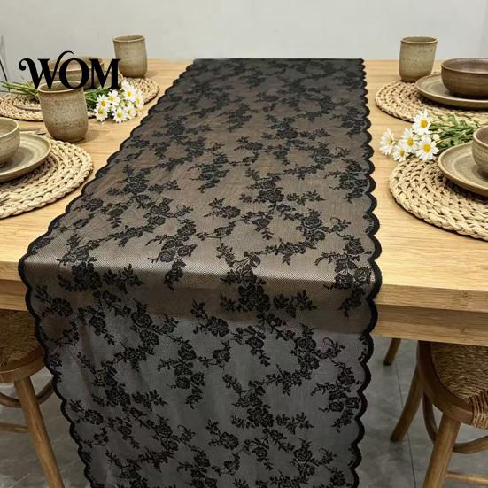Dining Table Lace Runner French Runner, Black & White Vintage for Coffee Table, Shoe Cabinet, Long Rectangular Decorative Tablecloth Home Cabinet Mat