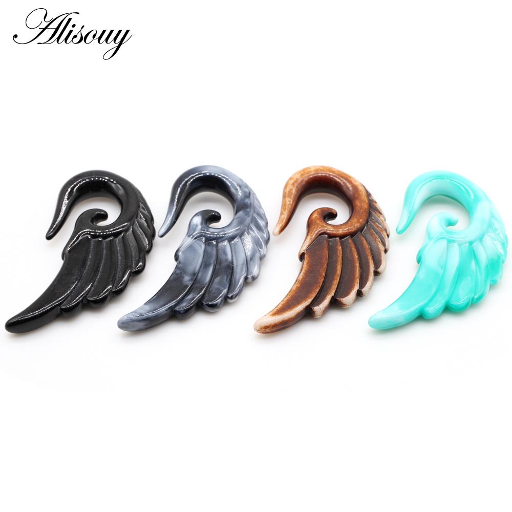 Alisouy 2pcs Unique Spiral Acrylic Heart Wing Feathers Women Ear Plugs Tunnels Taper Stretcher Expander Piercing Body Jewelry