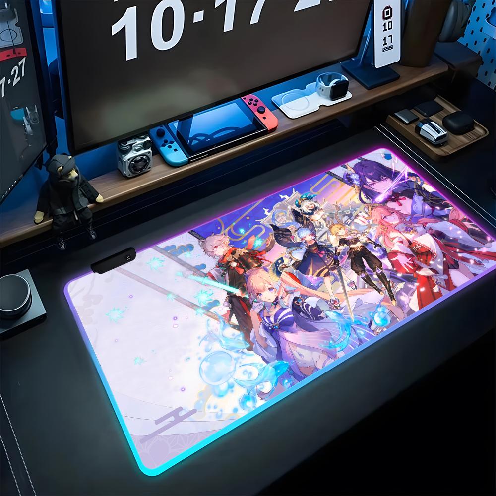 Коврик для мыши Yae Miko Genshin Impact Игровой RGB-коврик для мыши Печать на заказ Клавиатура с подсветкой Девушка-геймер XXL Коврик для ноутбука Настольные коврики Deskpad