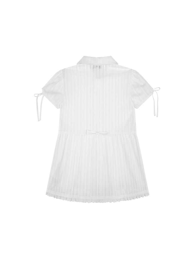 TUOMIO Puff Sleeves Ribbon Blouse [White]