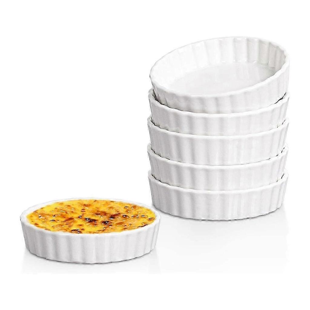 5 Oz Creme Brulee Ramekins, Round Fluted Quiche Dishes Tart Pan, Oven Safe Ramekins suitable for Baking, Souffle, Ramekins 6 Pack