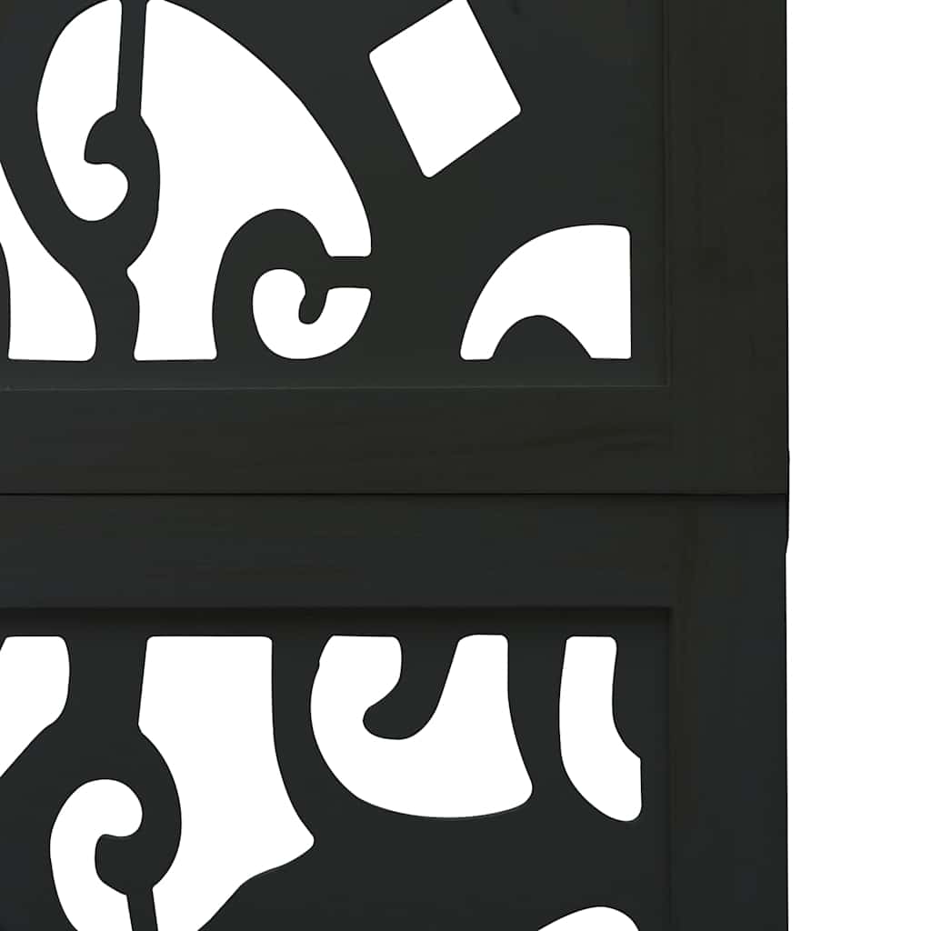 3 Piece Black Solid Wood Folding Screen Paulownia