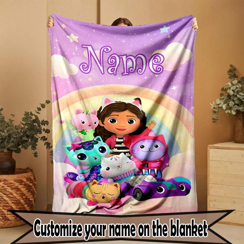 Custom Name Personalized Gabby's Dollhouse Print Blanket, Home Decor, Bedroom, Sofa, Camping, Couch, Gifts for Birthday Christmas