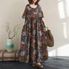 Short Sleeve Plus Size Cotton Vintage Floral New In Dresses for Women Casual Loose Long Summer Dress