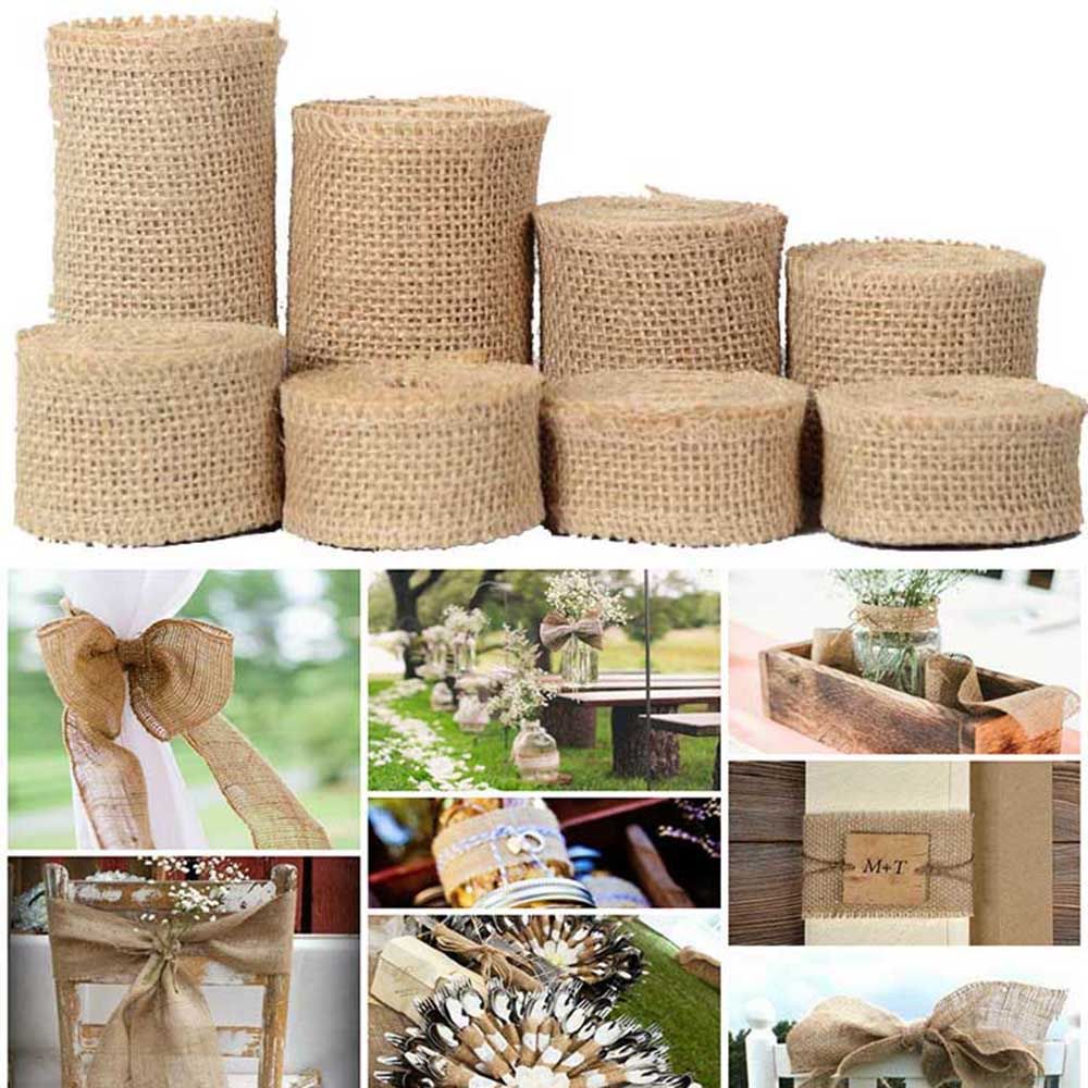5Meters/Roll Material Party Crafts Bag Warrping Jute Burlap Ribbon Wedding Decorative Gift Packing