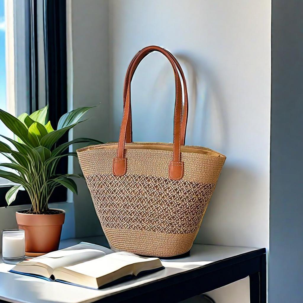 Большая женская соломенная пляжная сумка-тоут - летняя сумка, сумка на плечо с видом на море, в стиле корзины для овощей
