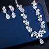 CMM Cubic Zirconia Paved Leaf Flower Drop Artificial Pearl Party Necklace Earrings Jewelry Sets for Women