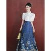 6521 Authentic Chinese Hanfu Embroidered Short-Sleeve Top & Starry Sky Satin Skirt Set