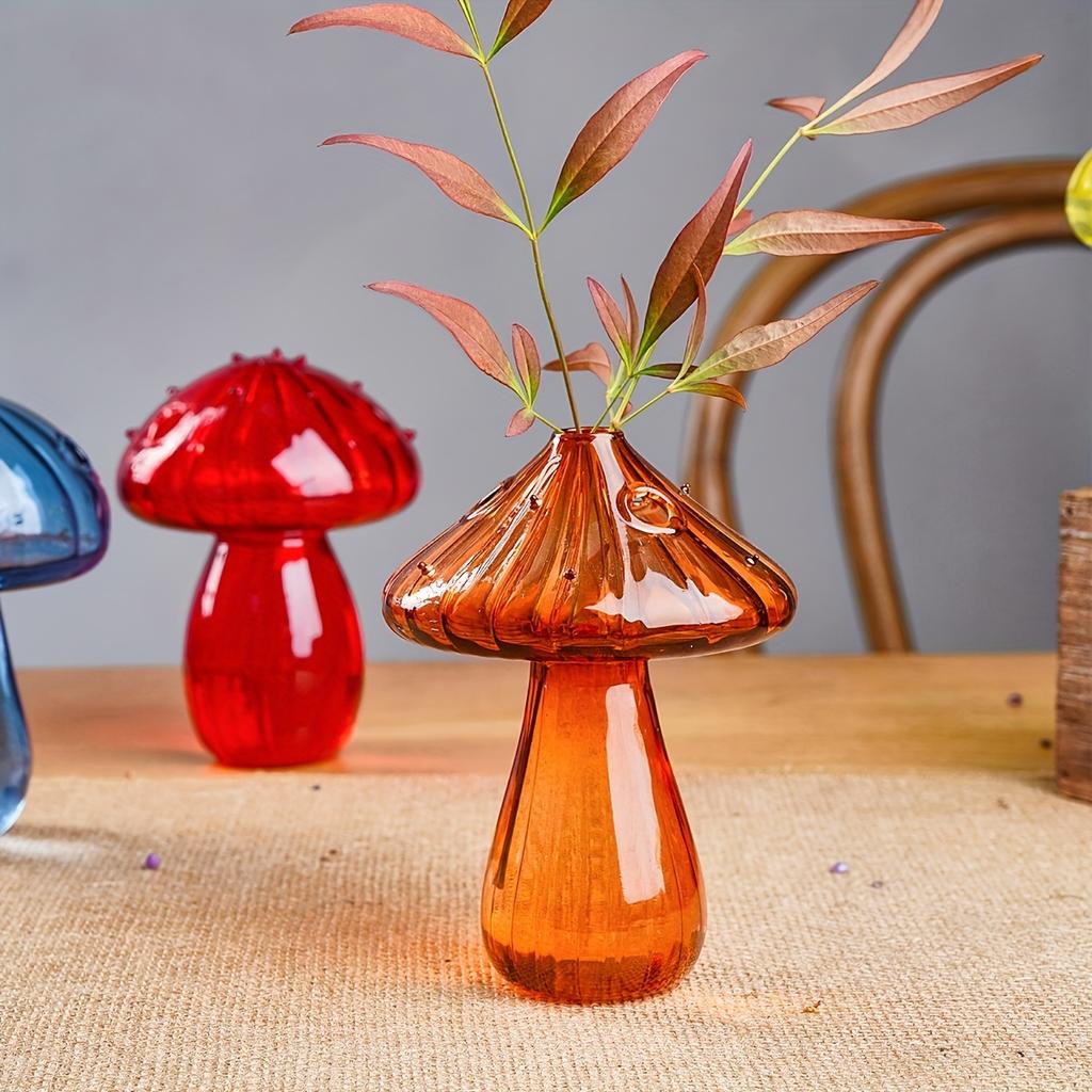 Glass Colorful Mushroom Vase Nordic Style Indoor Home Decoration Hydroponic Flower Arrangement Ornament Desktop Home Decor