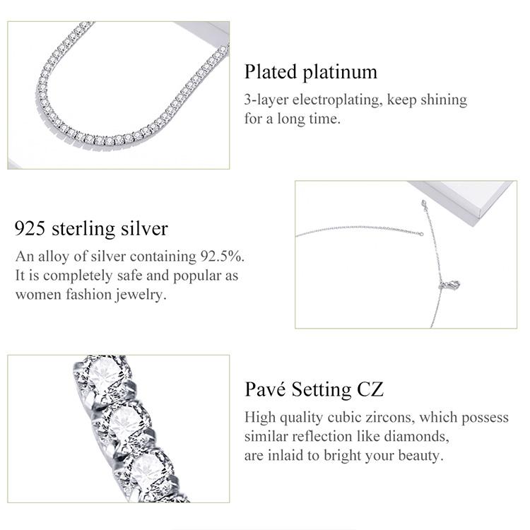 Bamoer 925 Sterling Silver Glittering Clavicle Chain for Women Adjustable 17.3 Inches Chain Necklaces